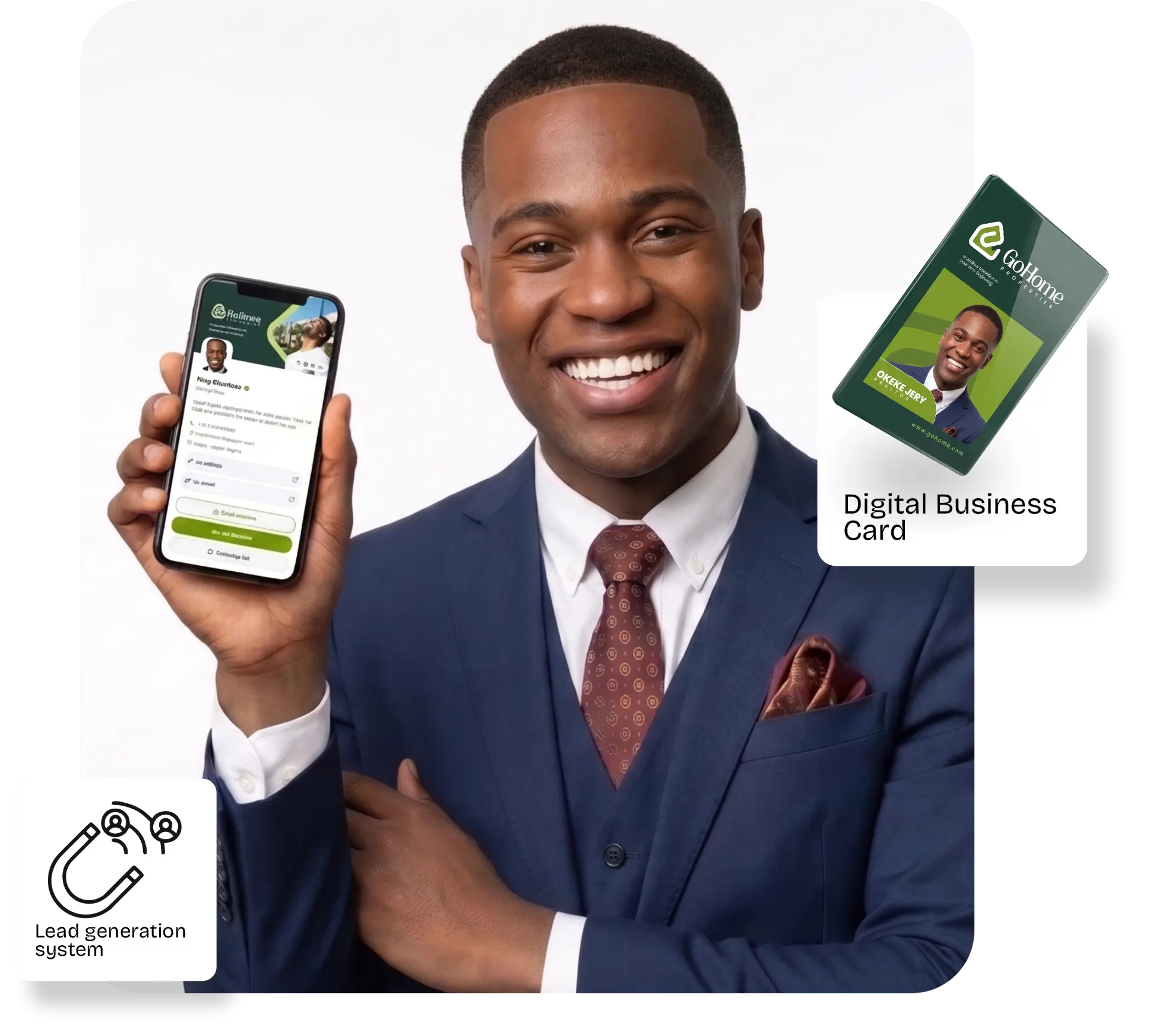 Realtor with digital business card and lead generation system